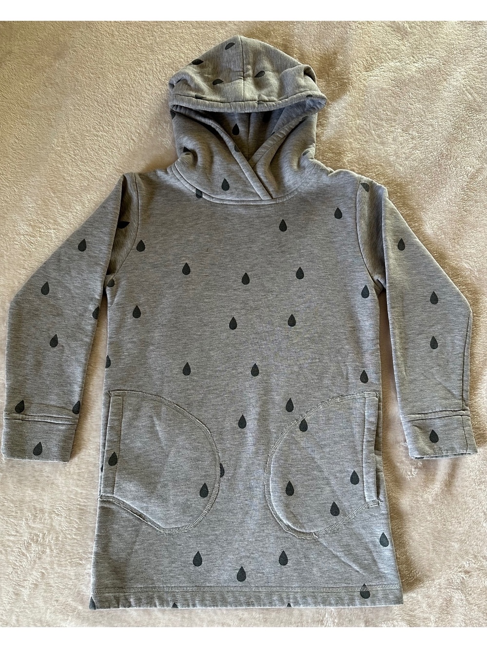Pola & Frank Kids Grey Black Raindrop Pullover Hoodie Dress Long Tunic Pockets